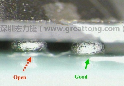 BGA錫球直徑變大，表示焊錫空焊(solder skip)